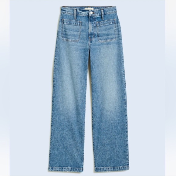 Madewell Taller Emmett Wide-Leg Full Length Jean Patch Pocket Lakecourt Wash 32T - Picture 2 of 15